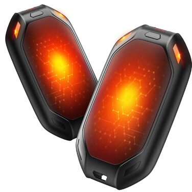 Електричний нагрівач для рук, 2 шт. - перезарядна модель з магнітною фіксацією, ультралегкий та тонкий, 6000 мАг, 3 режими нагріву, для чоловіків та жінок, Outdoor, Гольф, кемпінг, чорний