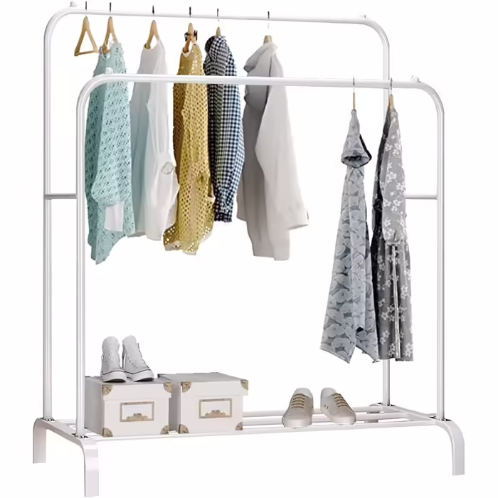 edihome Clothes Rack, Clothes Rail, Double, 110 x 150 x 54 cm, Shoe Rack, Metallic, Stable, Clothes Organizer (White)