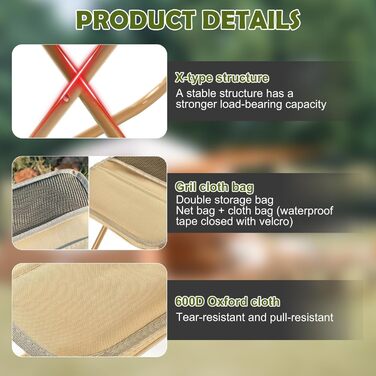 Складаний туристичний стільчик-підсвічник для кемпінгу, риболовлі, подорожей та відпочинку на природі (Хакі, компактний)