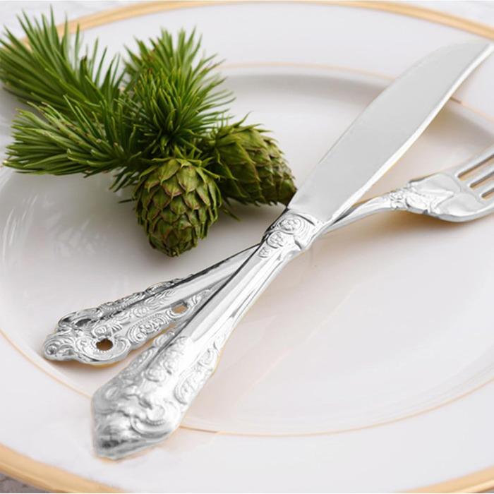 Посуд столовий срібний Barock 18/10 з нержавіючої сталі, набір 20 предметів (виделки, ложки, ножі) в подарунковій коробці