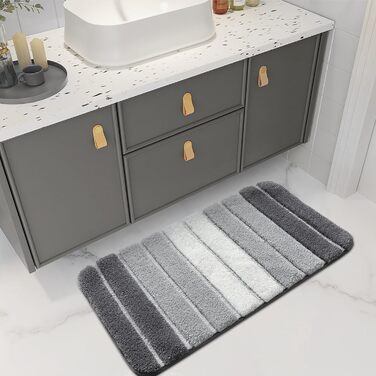 DEXI Non-Slip Bathroom Rug - Absorbent Bath Mat 60 x 110 cm - Washable, Soft & Grey