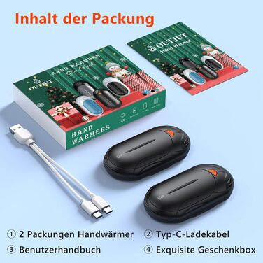 Електричні грілки для рук 2 шт. OUTJUT, 6000mAh, 3 режими нагріву, USB, 20 годин роботи, для спорту та відпочинку на природі, подарунок на Новий рік, чорний