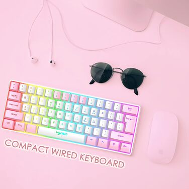 Комплект ігрового аксесуара 4 в 1: Клавіатура, миша, навушники та килимок для миші. Біло-рожевий