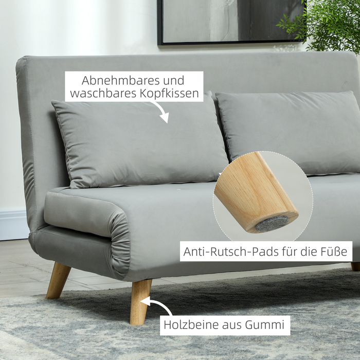 HOMCOM Sleeper Chair, Folding Bed with Bed Function, Lumbar Pillow, Folding Recliner with Velvet Look, Adjustable Backrest, Holds up to 250 kg, for Living Room Grey | Aosom