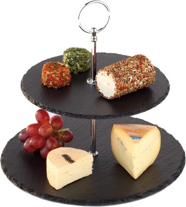 Трьох'ярусна етажерка APS з шиферних плит, акціяція з дерева акації, діаметри 30, 25, 20 см, висота 34 см