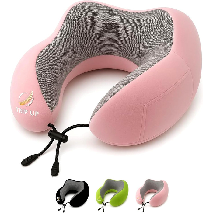 Подушка для шиї Trip Up з Memory Foam - для подорожей (літак, авто) - ергономічна, м'яка, дихаюча, регульована, чорна (Bubblegum Pink)