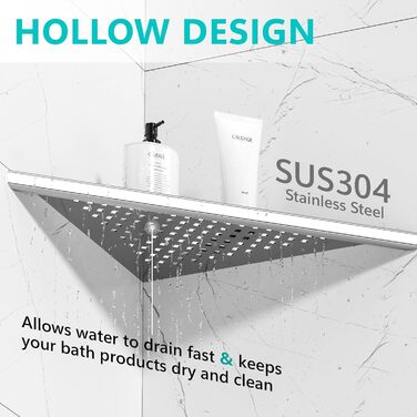 Neodrain Corner Shelf Shower Shelf Stainless Steel Shower Rack Built-in Shower Basket for Bathroom Shampoo Holder, Brushed