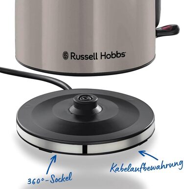 Електричний чайник Russell Hobbs Colours Plus Mokka 1.7л з нержавіючою статтю, 2400W, з фільтром від накипу та індикатором рівня води