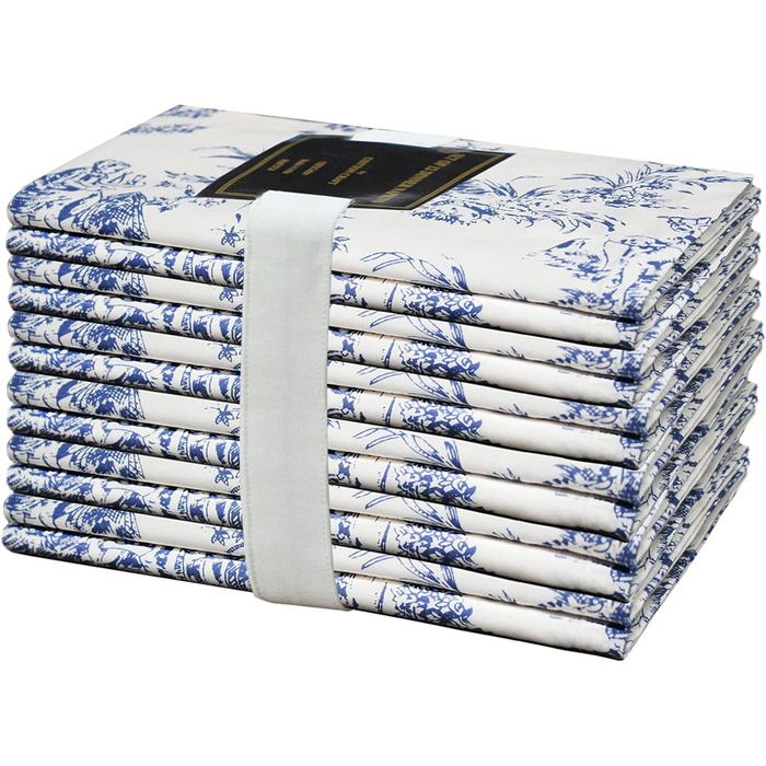 COTTON CRAFT Fabric Napkins, 12 Pieces, 100% Cotton, Reusable, French Toile Dinner, Everyday Use, Spring, Summer, Autumn, Christmas, Vacation, Party, Gift, Soft, Absorbent, 45.7 x