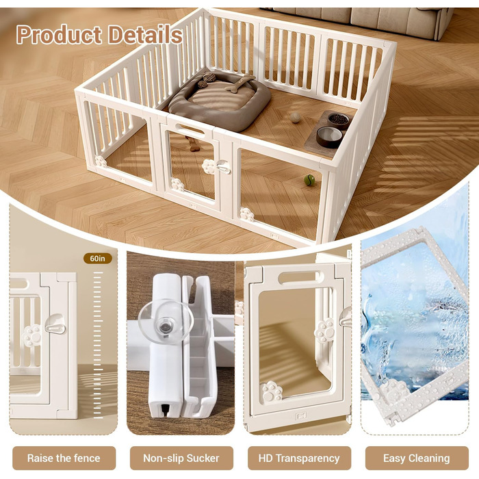 Клітка для собак з дверима, безпечна клітка для собак, цуценят, котів, кроликів, горностаїв, легка у встановленні та чищенні, пластикове вольєр з анкерами та присосками для маленьких (5 + 3: 50 x 150 см)