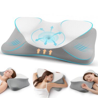 Подушка для шиї Feagar у формі метелика з ефектом пам'яті (Memory Foam), сіра