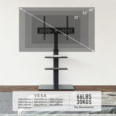 FITUEYES Adjustable Swivel TV Stand - Floor Mount for 32-60 inch Flat & Curved TVs (up to 30kg, VESA 600x400) - Black