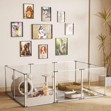 Кія для собак BingoPaw: вольєр для цуценят та собак, 8 елементів, 60 см, XXL, з дверцятами та водовідштовхувальним дном (180x120x61 см)