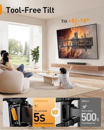 Кріплення для телевізора Perlegear: 42-90 дюймів, до 68 кг, подовжений кронштейн, повний рух, VESA 800x400 мм