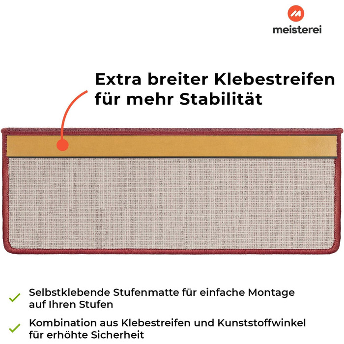 Сходинкові килимки Casa Pura London, 15 шт., 11 кольорів, міцне кріплення, стабільна кутова рейка, винно-червоний (прямокутні)