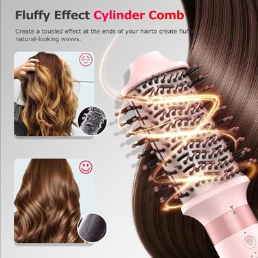 MESCOMB Airstyler 5-в-1: Іонний фен та мультистайлер для волосся з насадками. Швидке сушіння, локони, об'єм, випрямлення. Без пошкодження волосся. З дорожньою сумкою. Рожевий колір