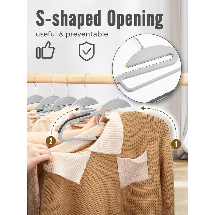 20 шт. Плечі для одягу HOUSE DAY з пластику - протиковзкі, для мокрого та сухого одягу, обертаються на 360°, міцні, сірі (з чорною гумовою смугою)