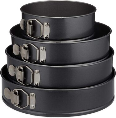 Набір форм для випічки Relaxdays, 4 шт., Ø 18/24/26/28 см, з антипригарним покриттям, до 220 °C, круглі, сірі