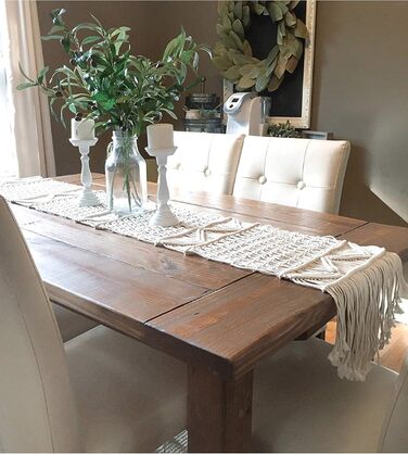 DÉCOCO Macrame Table Runner, Hand-Woven Boho Wedding Table Decoration Bedspread Blanket, 35 cm x 240 cm