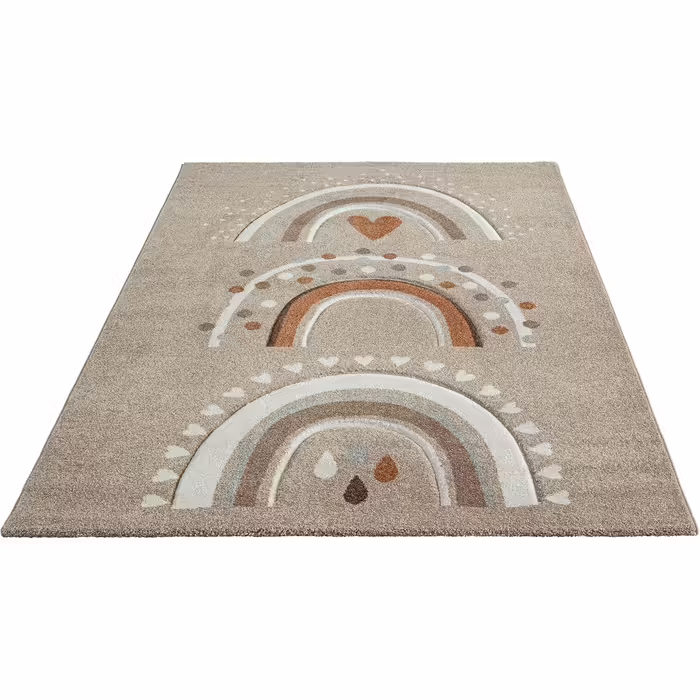 Monde Kids Modern Soft Children's Carpet, Soft Pile, Easy to Clean, Colorfast, Vibrant Colors, Rainbow Pattern, Pink, 120 x 170 cm