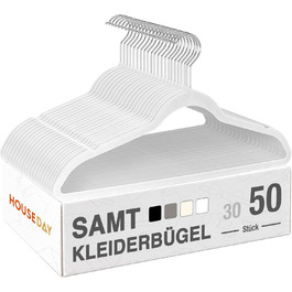 Набір вешалок для одягу HOUSE DAY, 50 шт., велюрова поверхня, нековзкі, обертовий гачок 360°, для сорочок, костюмів, пальто, светрів, штанів, білий