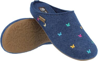 Фетрові домашні тапочки Haflinger Everest Farfalline з вишитими метеликами, 39 EU, колір джинс