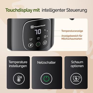 Електричний спінювач молока Maestri House 4-в-1, 400 мл, Smart-Touch, функція пам'яті для лате, капучино, гарячого шоколаду