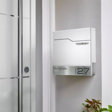 Поштовий ящик Metzler Thobe сучасний, сталевий корпус з нержавіючої сталі, з табличкою для імені, білий, з відділенням для газет