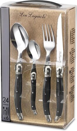 Набір столових приборів для стейка Lou Laguiole TRADITION (48 предметів) з нержавіючої сталі, антрацит, з кольоровими пластиковими ручками, на 12 осіб