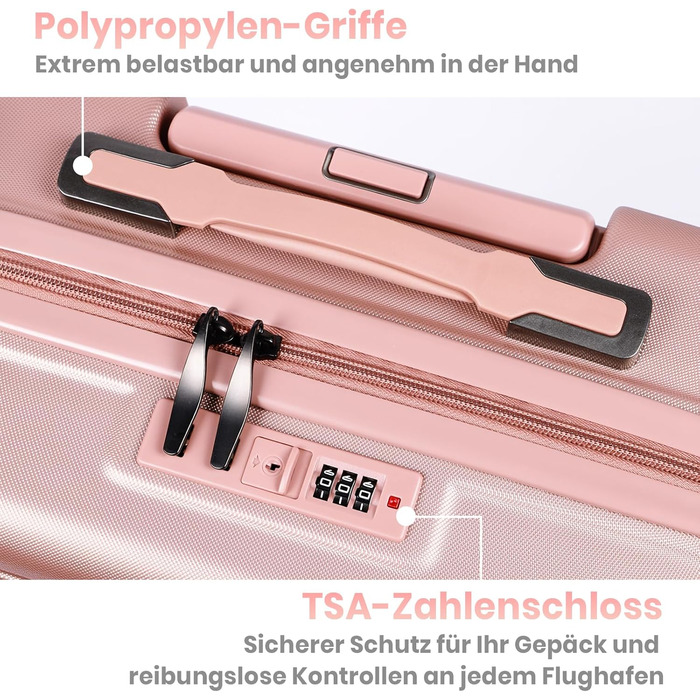 Набір валіз Tavoxda 3 шт. з TSA-замком, розкладний телескопічний ручка, великі валізи, набір для подорожей (1 шт, рожеве золото)