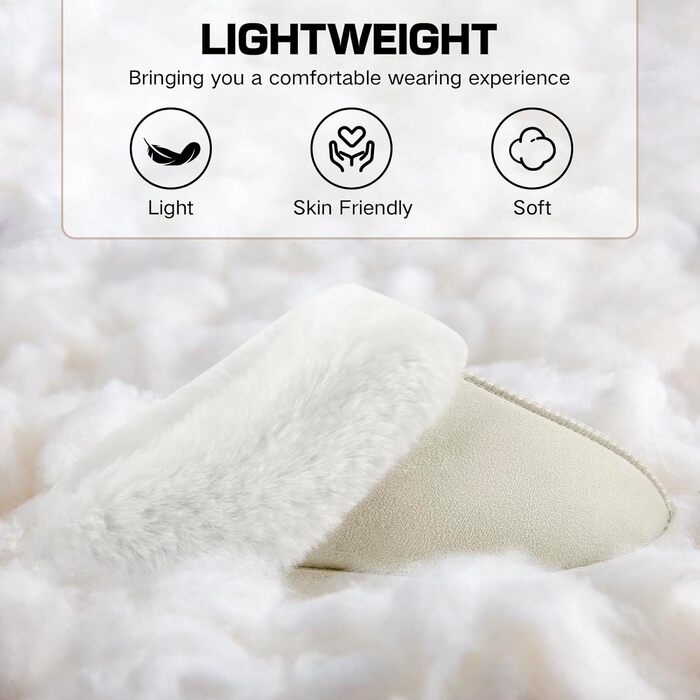 Домашні тапочки RUVVDR для жінок, зимові, теплі, з піною Memory Foam, пухнасті, м'які, з антиковзким покриттям, для дому та вулиці, 38/39 EU, бежеві