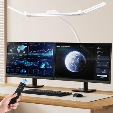 Світлодіодна настільна лампа TYEE з димером, 24W, 3-х панельна, для офісу та дому, захист очей, пульт ДУ, 5 режимів кольору та яскравості, біла