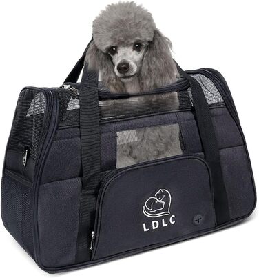 Транспортна переноска для собак та котів PETCUTE, чорна, 51 x 23 x 35 см, з м'яким матрацом, для подорожей, дозволена авіакомпаніями