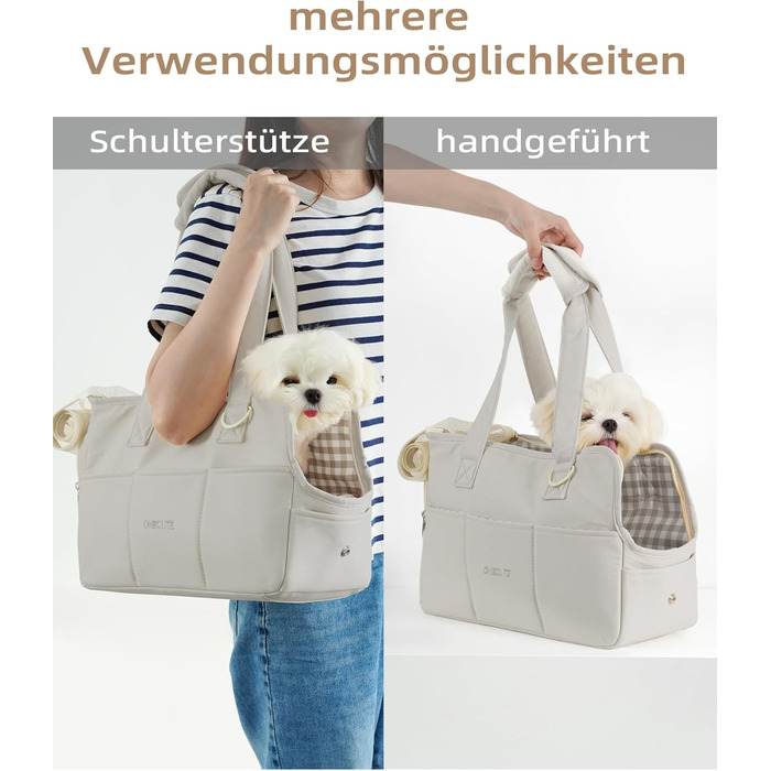 Транспортна сумка для собак, котів та кроликів – складана переноска з безпечним закриттям, сіткою для вентиляції та бічними кишенями – практичний аксесуар для подорожей (Бежевий/Сірий, різні розміри)