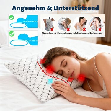 Подушка з піни Memory Foam для сну, охолоджуюча, ортопедична для бокового сну (40x80 см, сіра хвиля)