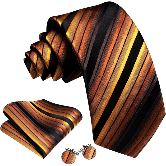 Чоловіча краватка з бавовни Barry.Wang, краватка з кишеньковим хустиною та запонками, набір краваток у клітинку, святкова краватка для весілля (чорний та золотий)