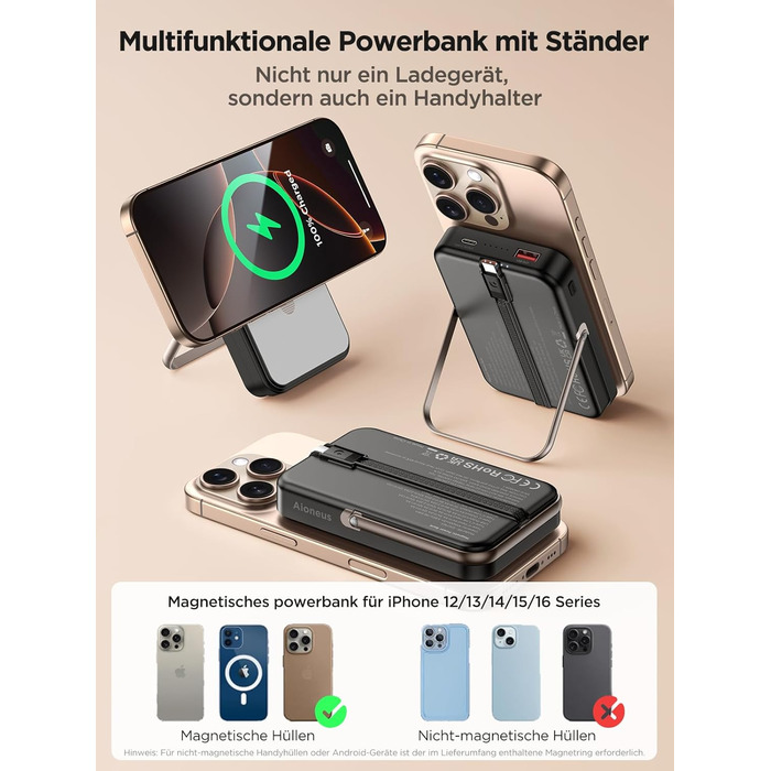 Портативний зарядний акумулятор Powerbank MagSafe 10000mAh з бездротовою зарядкою, USB-C, для iPhone, AirPods (Чорний)