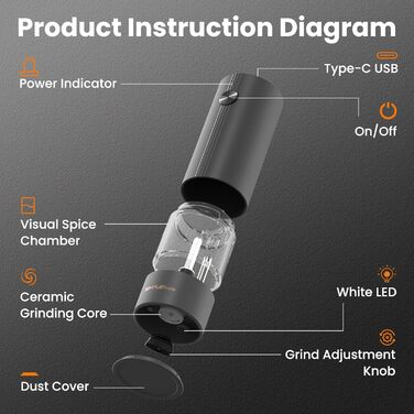 Електричні мельниці для спецій SIMPLETASTE 2 шт. з регульованим керамічним жорном, ABS, працюють від батарейок