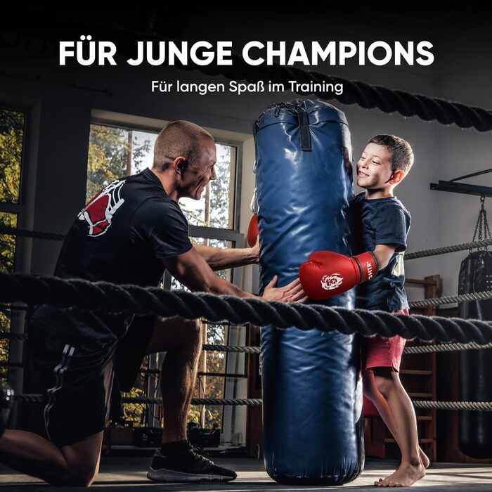 Боксерські рукавички FIGHTR® для дітей: максимальний захист, для боксу, MMA, муай-тай, кікбоксингу та єдиноборств (06 oz, червоні) з сумкою для перенесення