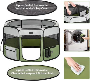 PETSFIT Розкладний вольєр для цуценят та дрібних тварин, вольєр для собак, котів, сірий/зелений, 92x84x53 см