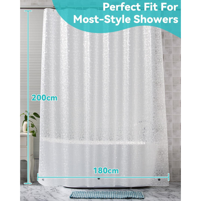 Дзеркальний душовий завіс OTraki 180x200 см, PEVA, антигрибок, з гачками та магнітами