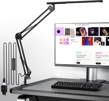 Світлодіодна лампа для робочого столу, кріпиться на край столу, архітектурна лампа з адаптером QC3.0, лінза Френеля, чорна