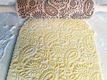 Індійська скалка з візерунком Paisley для тіста і кераміки Algis Crafts – декорована качалка для домашньої випічки