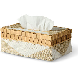 Karmagonia Refillable Tissue Box with Bamboo Lid - Handmade Cosmetic Tissue Box with Pearls - Tissue Box for Tissues & Cosmetic Tissues