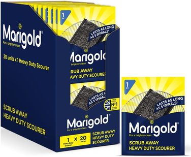 Marigold Scrub Away Stainless Steel Scouring Pad, 20 Pack of 1 Each, Grey, 11 x 1.8 x 15.5 cm