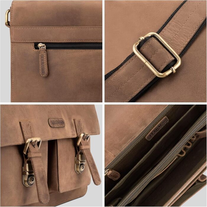 Сумка для ноутбука Leabags Leder Aktentasche чоловіча шкіряна до 15 дюймів, коричнева (M)