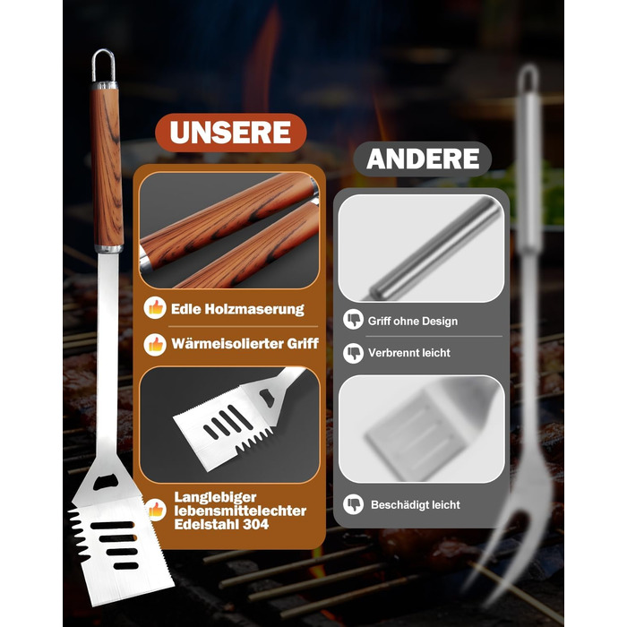 Набір гриль-посуду з нержавіючої сталі з чохлом, 3 шт. | Набір для барбекю, гриль, кемпінг