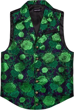 Чоловіча жилетка Barry.Wang у стилі Вікторіанський стеampunk, готика, з павличим орнаментом, індивідуальний крій, для Хелловіну та вечірок (L, зелений/квіти)