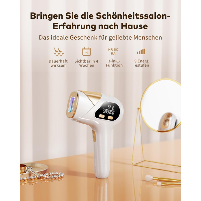 Пристрій для епіляції IPL Haarlosy 3-в-1: HR/SC/RA, 999 900 імпульсів, 9 рівнів енергії, безболісна епіляція для чоловіків та жінок, для тіла