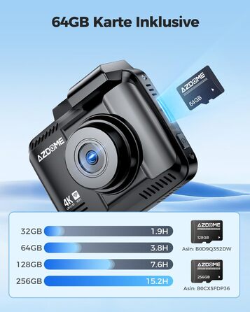 Відеореєстратор AZDOME GS63H Pro 4K з WiFi, GPS, Нічне бачення, 170° та Park Monitoring